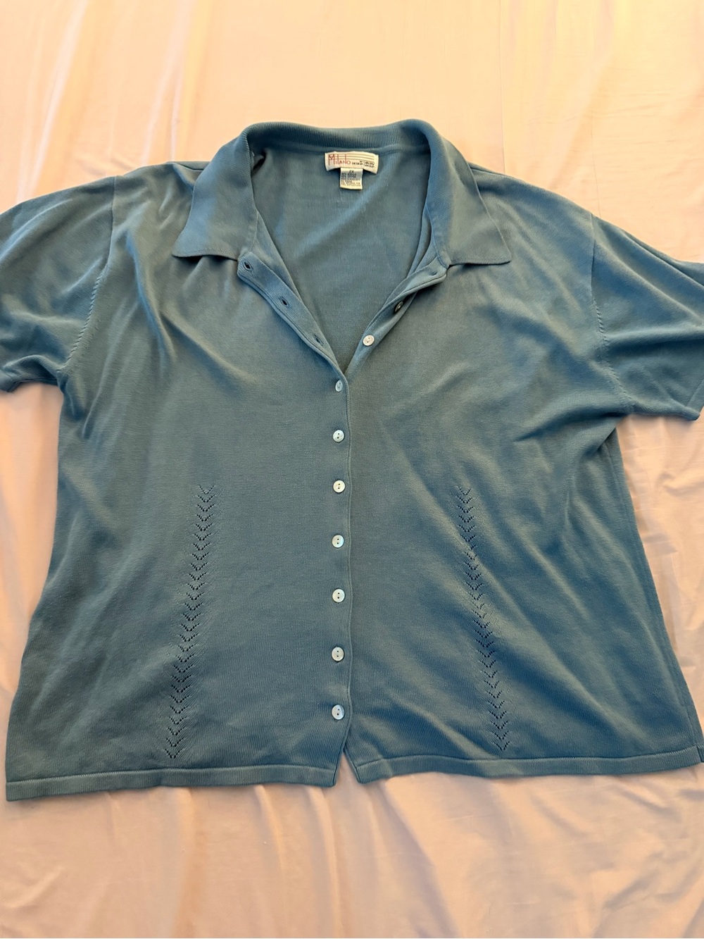Vintage-Inspired Blue Button-Front Polo Cardigan - Women